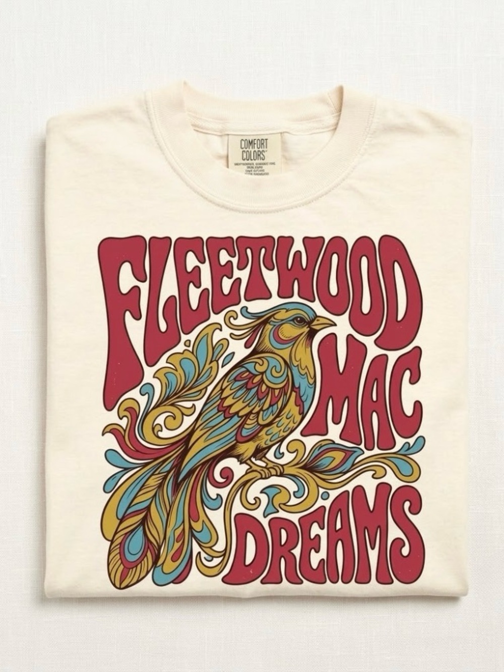 Comfort Color Fleetwood Mac Dreams With Retro Psychedelic Bird Tee 70s Rock Band